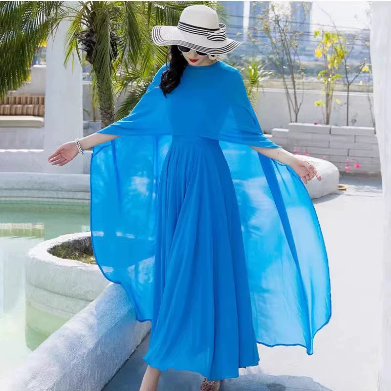 Пляжное платье-накидка для фото, большое свободное платье, женское, осень-лето, новое, без рукавов, двухслойное, для отдыха, длинная юбка