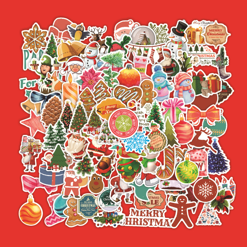 100张圣诞节可爱蝴蝶结卡通车贴风扇冰箱滑板手机电脑彩色DIY贴纸