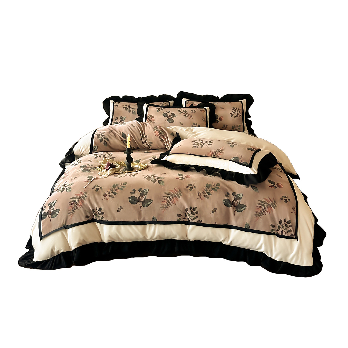 Set di lenzuola e copripiumino in velluto di latte con volant e pizzo, foderato in pile, stile nordico francese vintage boho 2026, per camera da letto principale._voghion.com
