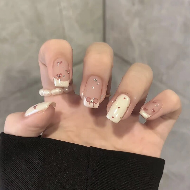 Polo Dot Bow Korean Style Elegant Ins White Summer Wear Armor Milk Yellow Simple Girly Heart Nail Art Patch