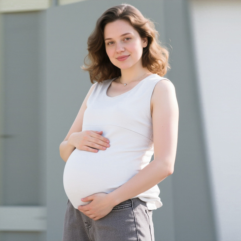 マタニティプラスサイズ授乳ベストラウンドネックルーズ無休無地純綿マタニティ服ヨーロッパとアメリカのプラスサイズ S-5XL カジュアル|undefined