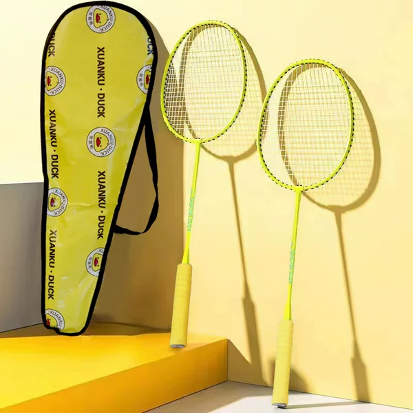 Film-Sealed/Small Yellow Duck Badminton Racket for Men and Women, 2-Pack Iron Alloy Ultra-Light and Durable School Competition Training Badminton