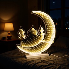 跨境新款LED镜面隧道月亮星星灯 中东氛围装饰灯台灯摆件造型灯