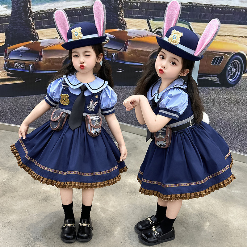Judy Rabbit Police Officer Clothes Children Cos Dress Set Baby Lolita Girl Princess Dress Six Day