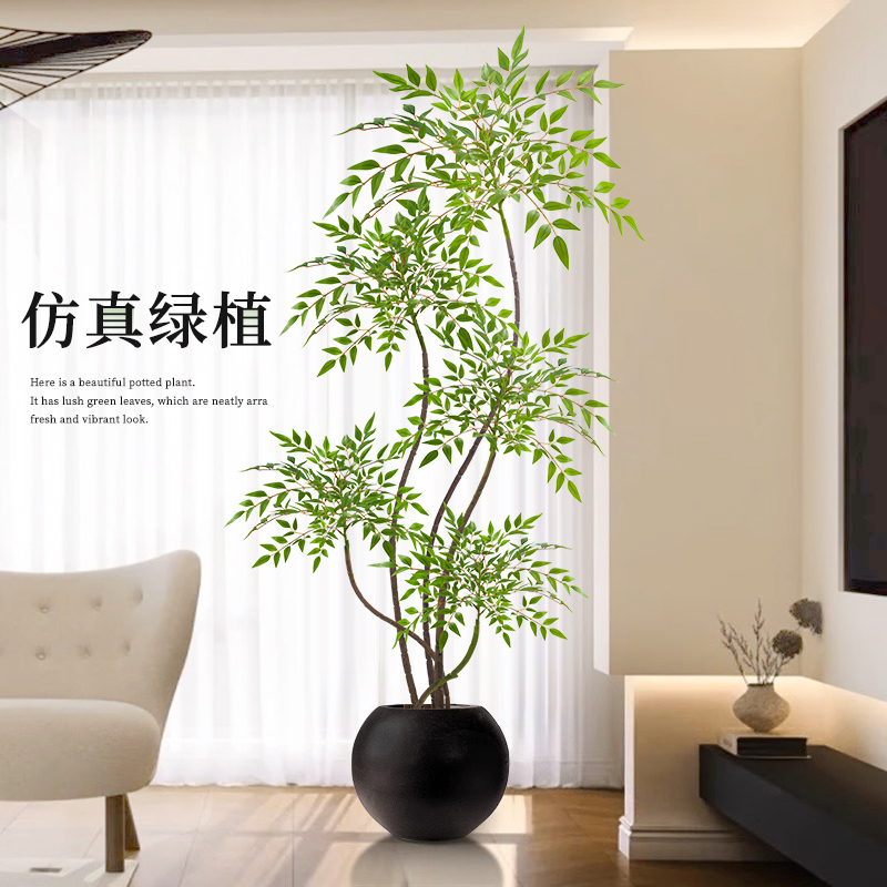 偽の緑の植物、模擬南天竹、屋内鉢植えのトップ10の功績、大型床置き装飾品、リビングルームの軽い豪華なバイオニック植物|undefined