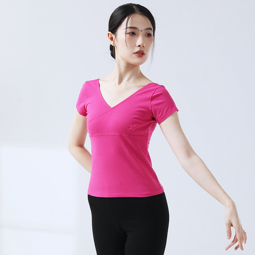 Ballet training suit V-neck gymnastics suit for women's examination short-sleeved backless yoga body suit modern dance suit top