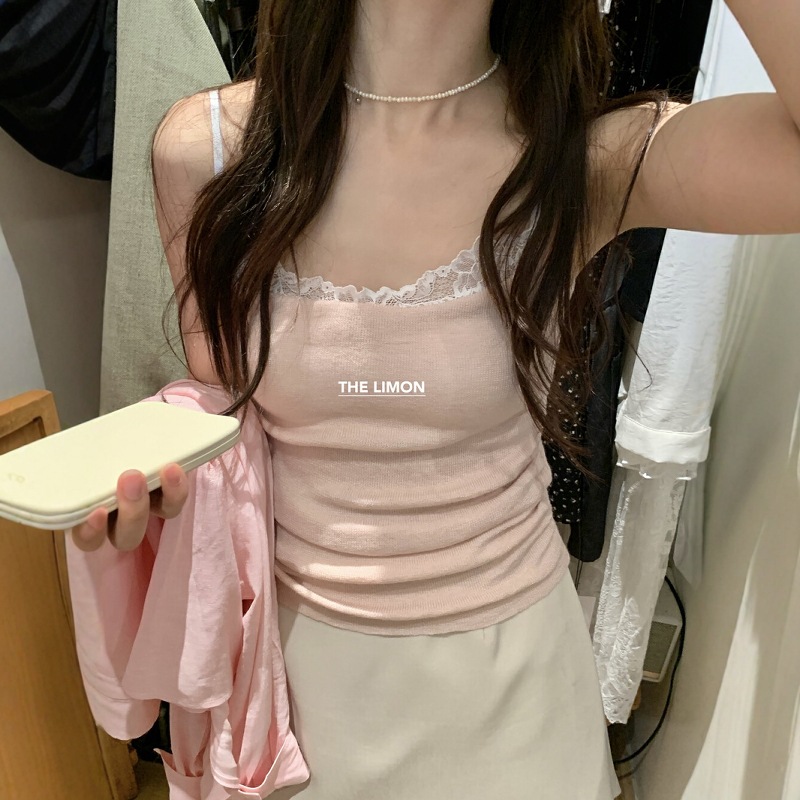 THE LIMON Lemon Green Tea Summer Pure Desire Wind Costuras Encaje Encaje Cintura Delgado Interior Camisola Mujer