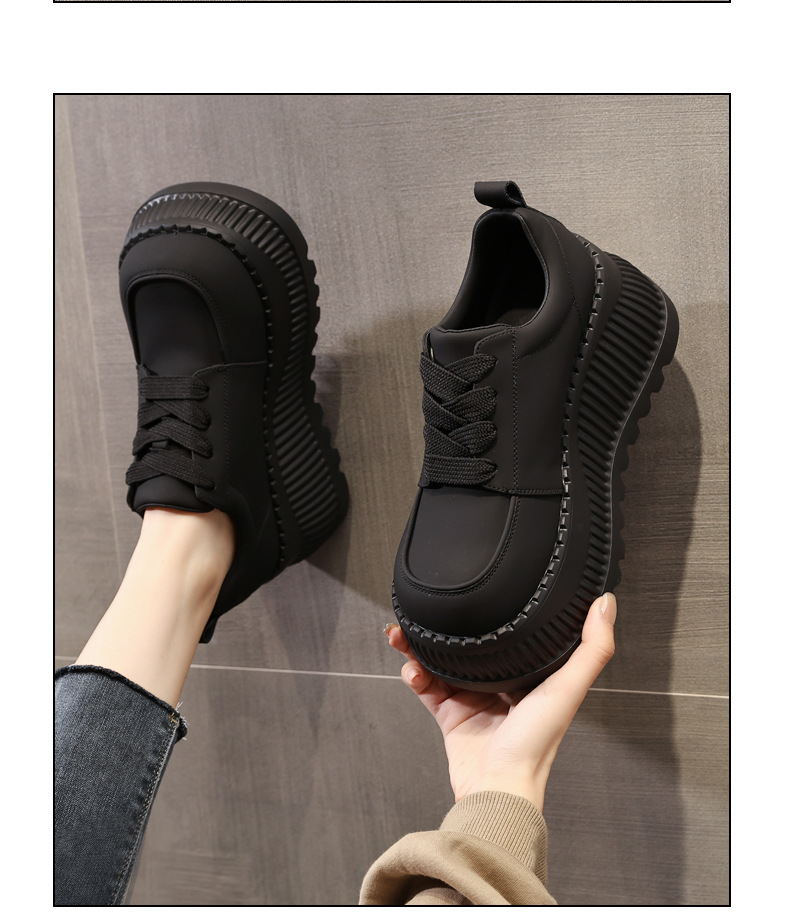 Giày sneaker nữ đế dày tăng chiều cao bên trong, đế bánh xốp mềm mại — Màu đen chi tiết 15