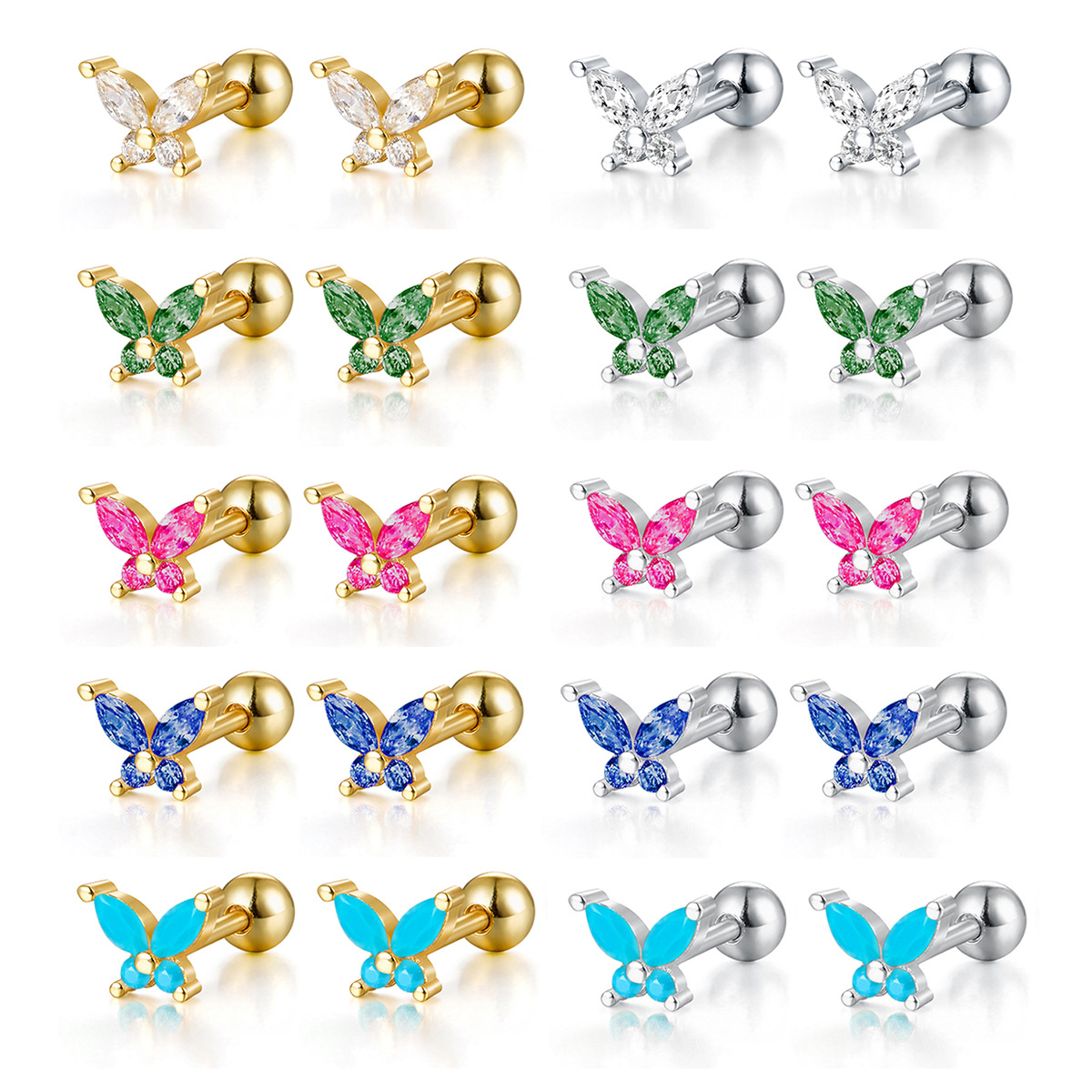 1g Weight 1 Pair 925 Sterling Silver 925 Sterling Silver Earrings Butterfly Ear Studs