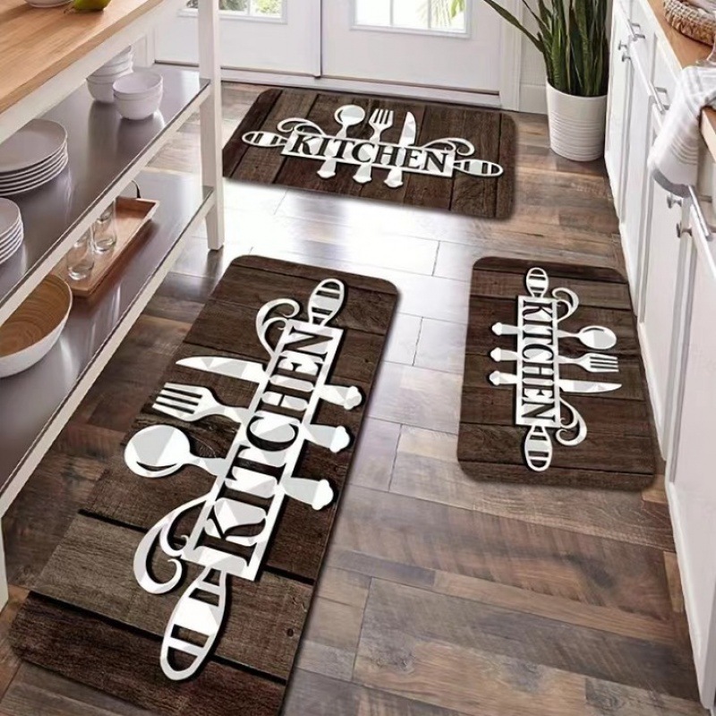 Amazon Knife and Fork Tableware Floor Mat Home Kitchen Thickened Floor Mat Long Strip Non-Slip Foot Mat American Style Kitchen Floor Mat