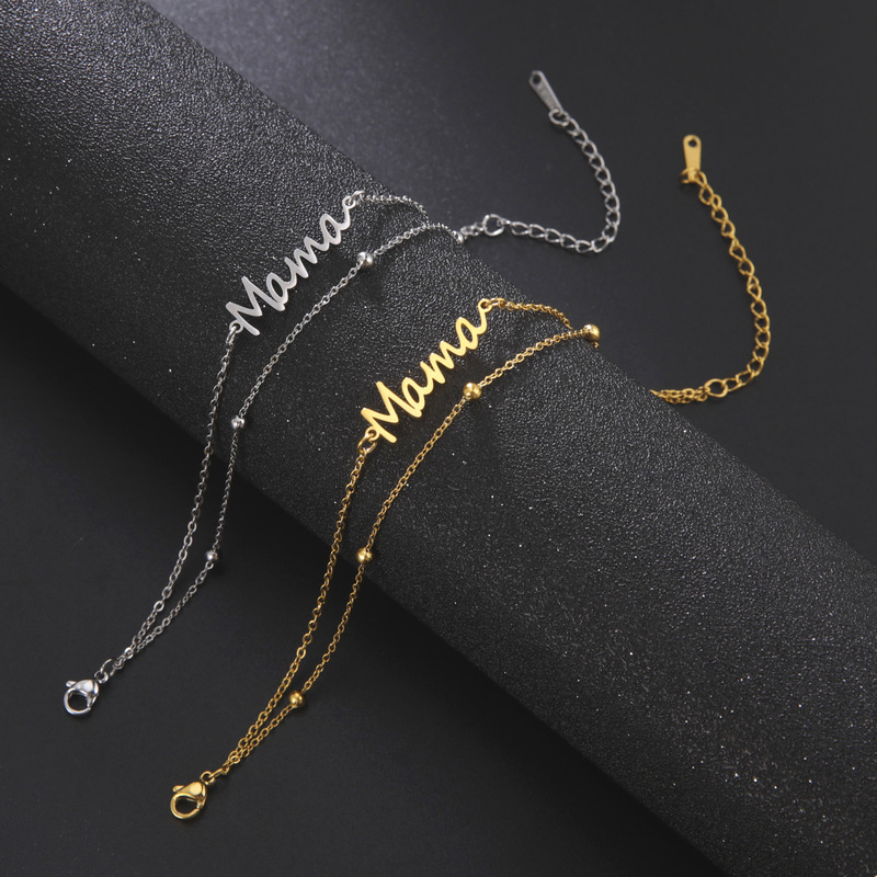 Stainless steel bracelet women's mom English letter charm multi-layer bead chain Mother's Day holiday all-match commemorative gift
