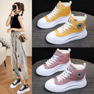 High-top canvas shoes for women 2022 spring and summer new thick-soled short boots for female students Korean-style sports casual white shoes for women