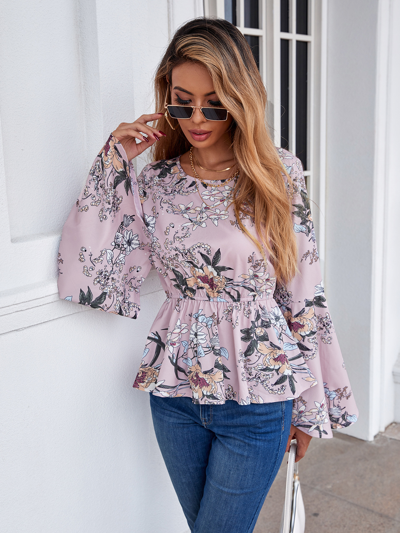 women s printed chiffon loose shirt nihaostyles clothing wholesale NSJM73328