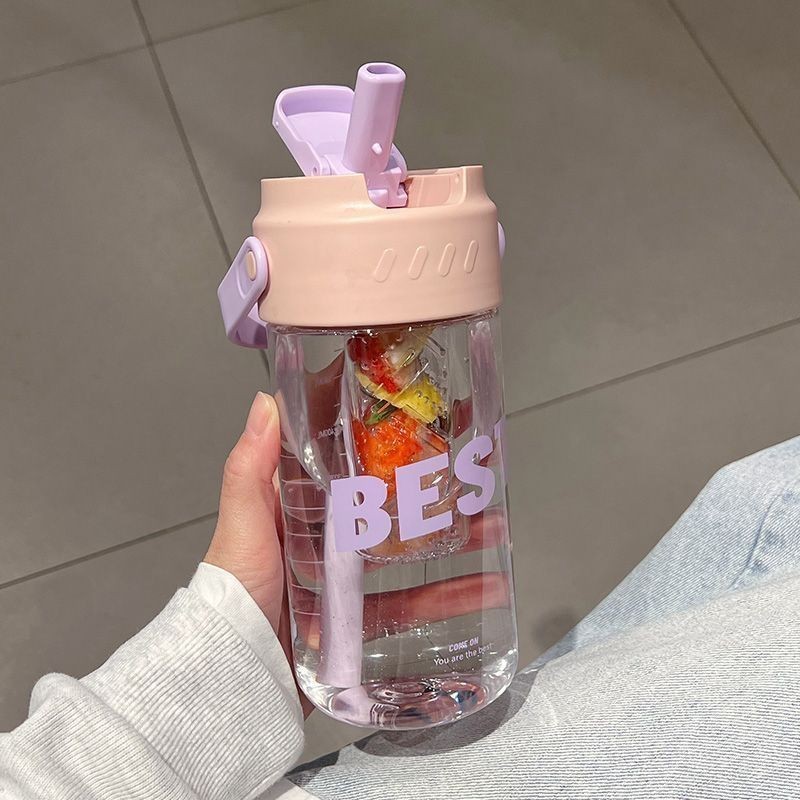 女生高颜值花茶塑料杯夏季大容量便携水杯运动吸管杯学生果汁杯子|undefined