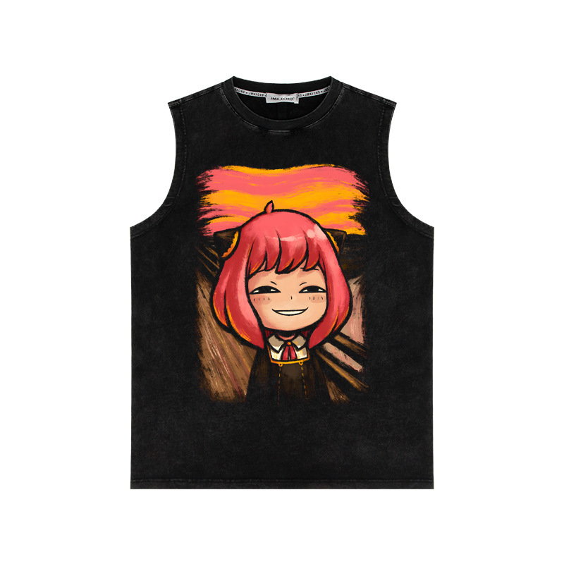 290g heavy washed distressed brushed vest spy play house anime American retro fashion brand loose waistcoat