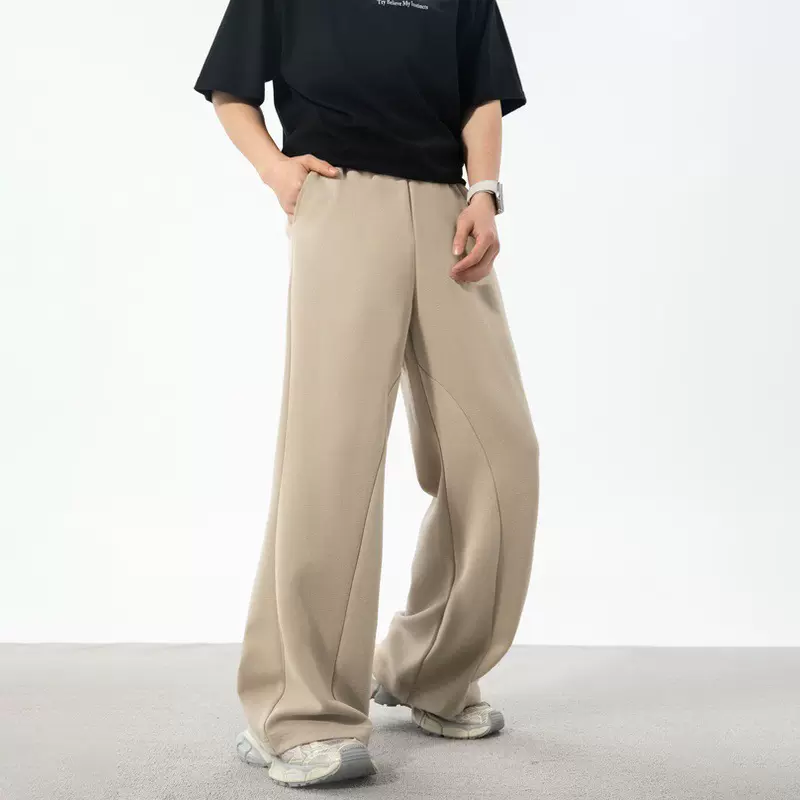 质感微喇宽松休闲裤春夏款分割结构垂感卫裤美式潮牌运动长裤子q