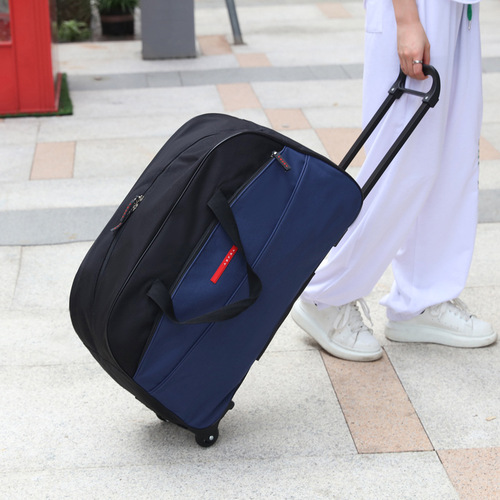 Short-distance folding trolley bag, travel bag, lightweight waterproof handbag, solid color Oxford cloth, large capacity luggage bag, soft bag