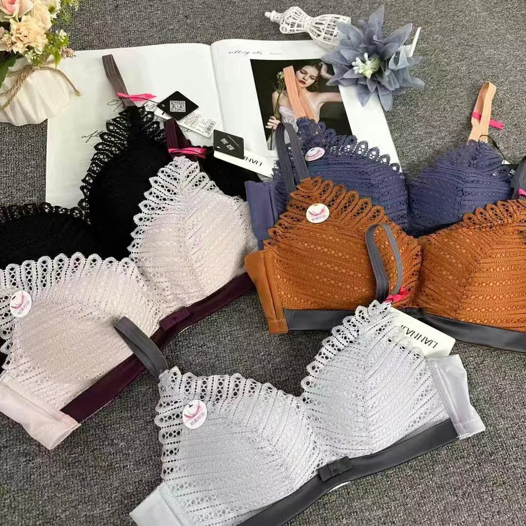 6153 # Precio bajo nueva moda sexy copa media gruesa cómoda ropa interior fruncida sujetador sin anillo de acero al por mayor