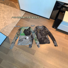 早秋新款jn*y 两色抽象艺术感网纱长袖T恤皮肤衣小红书博主推荐