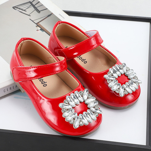 Children's Princess Patent Leather Spring Korean Version Children's Water Diamond Mary Jane Single Shoes Soft Sole Baby Dou Dou Shoes
