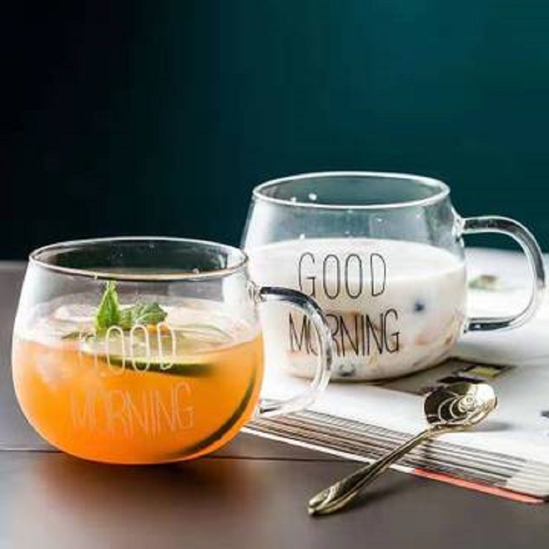 Fábrica al por mayor vidrio resistente al calor con mango taza de leche taza de desayuno taza de café horno de microondas taza de vidrio taza de agua