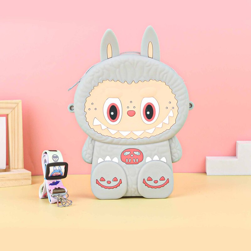 Labubu シリコーン携帯電話バッグ漫画かわいい誕生日ギフト弓シリコーン小銭入れハイエンドクロスボディバッグ|undefined