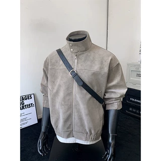 cleanfit美式扎染PU皮衣外套男秋冬季潮牌痞帅宽松短款皮夹克上衣