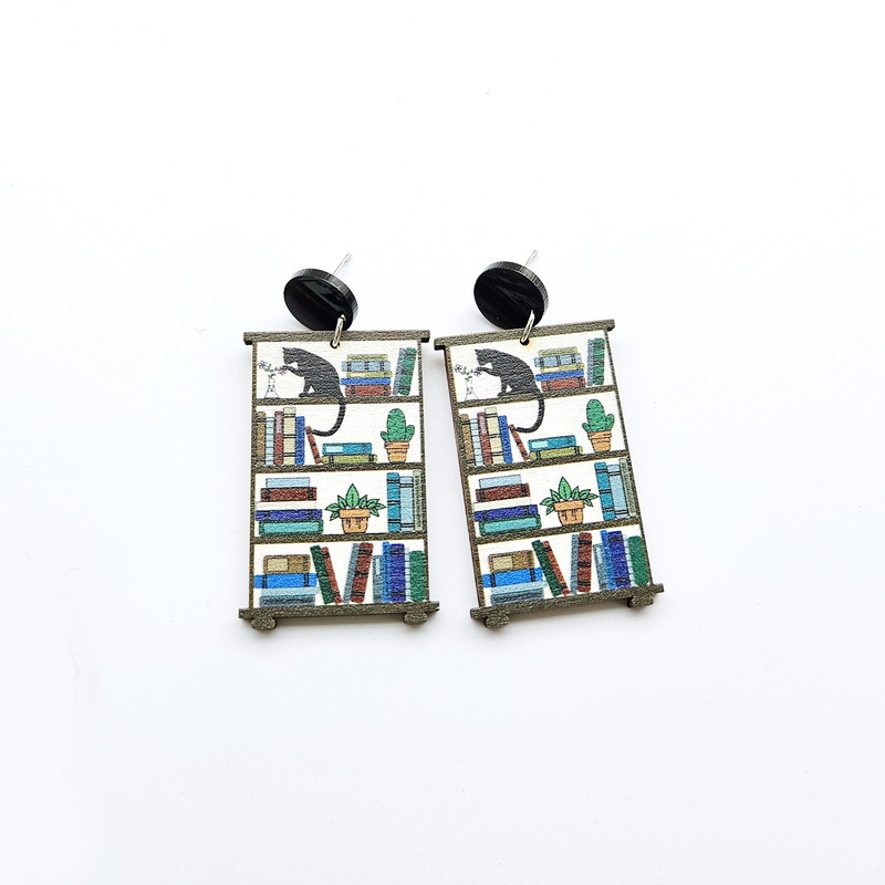 Wood Material Retro Preppy Style Letter Heart Shape Wood Women's Drop Earrings