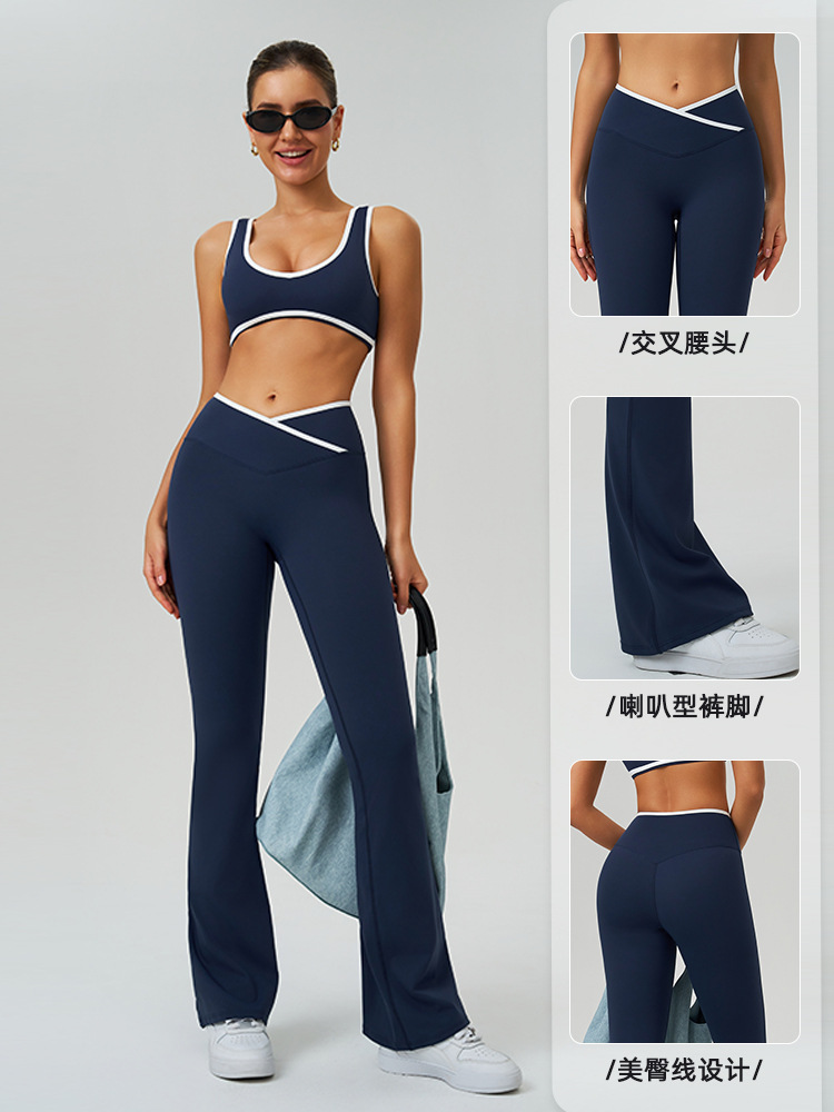 Transfronterizos europeos y estadounidenses desnudos, pantalones apretados, pantalones de cintura alta y piernas anchas, pantalones de boquilla, pantalones deportivos para mujeres, 8843