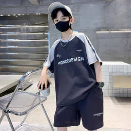 童装男童夏季时髦韩版2025新款中大童洋气休闲宽松痞帅运动两件套