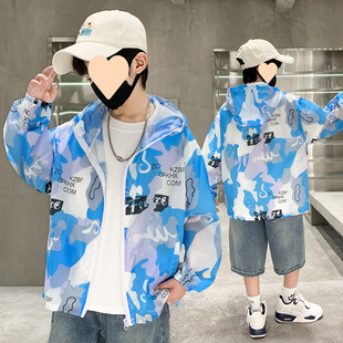 Boys' Summer Clothes 2025 New Hooded Summer Light and Breathable Outerwear Medium and Large Kidsren's Summer Clothes
