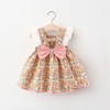 Summer children's dress with sleeves, small princess costume with bow
