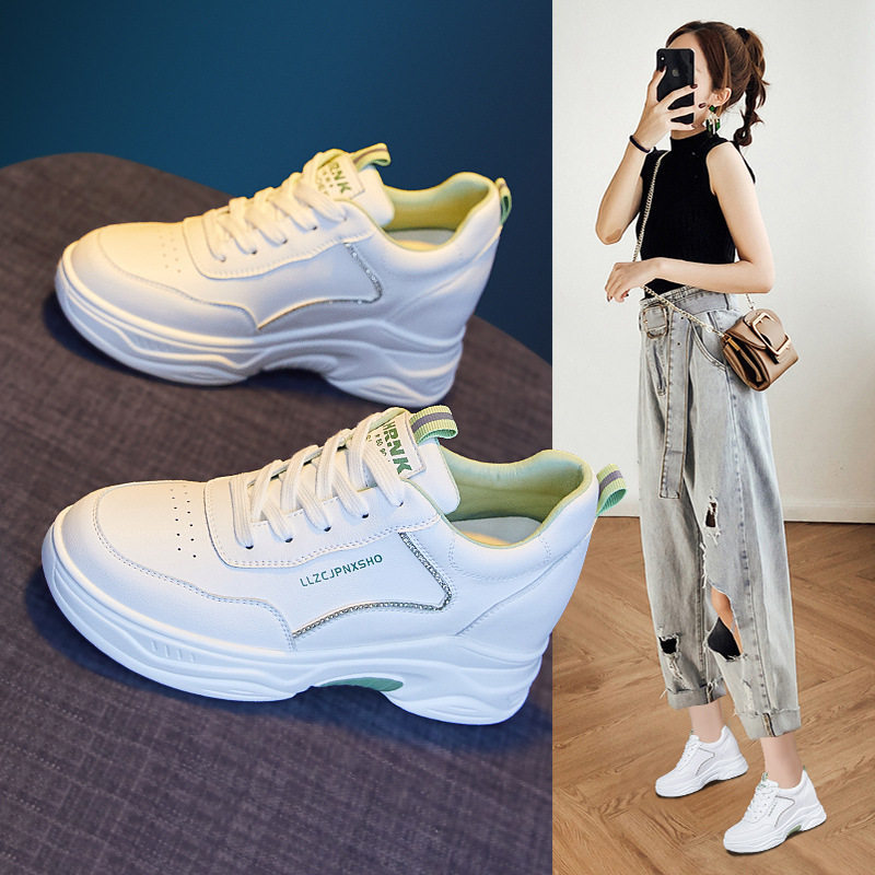 Thick-Soled White Sneakers for Women 2026 Spring and Autumn New Genuine Leather Fashion Women's Shoes with Hidden Height Increase Casual Sports Versatile in Stock