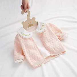 女宝宝毛衣针织衫空调衫防晒衣外套女童上衣薄款镂空衫外出服批发