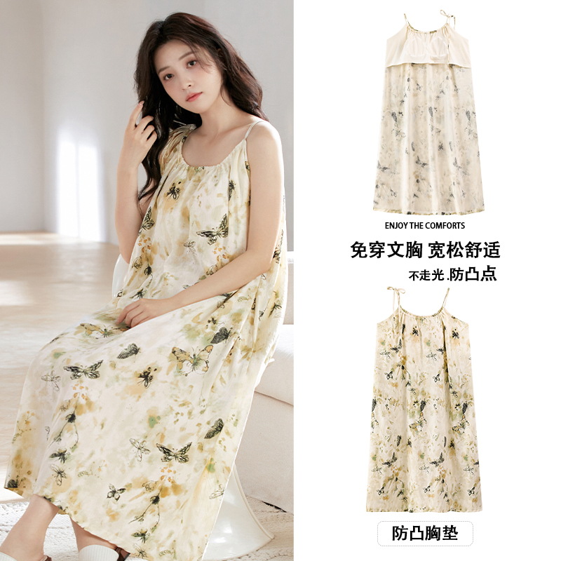 Pijama con cojín de pecho anti-bombres de verano nuevo chaleco de cabina nubes de algodón dulce princesa set de ropa de casa