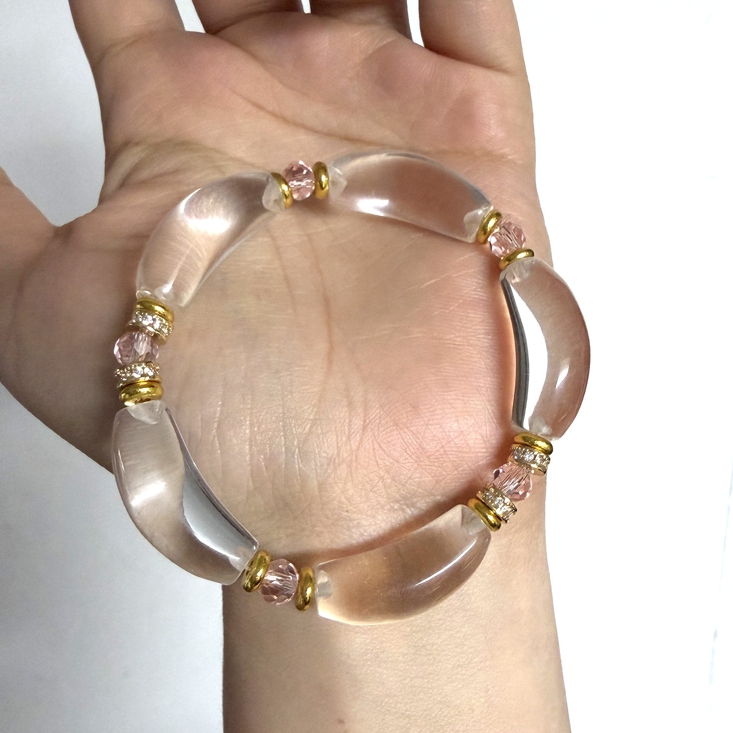 Fuchsia white crystal, bent pipe, handle, bracelet