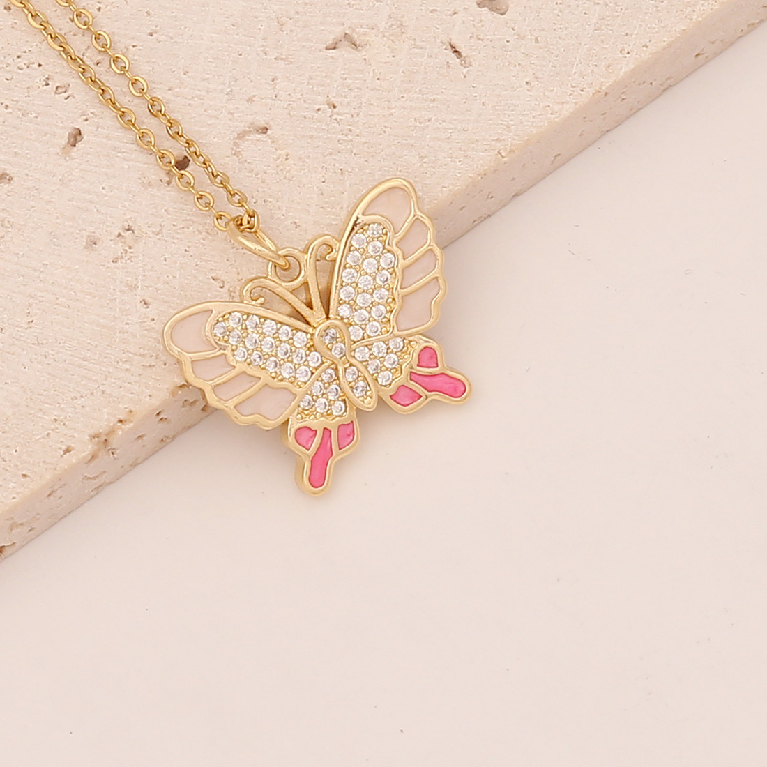 Dripping Oil Full Zirconium Butterfly Pendant Necklacepicture4