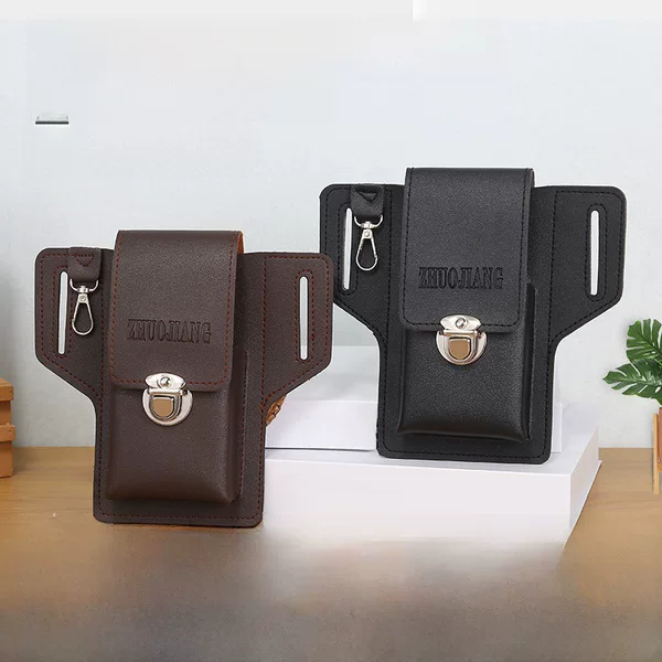 New portable men's belt waist bag simple single layer leather cigarette bag construction site sports mobile phone waist bag wholesale