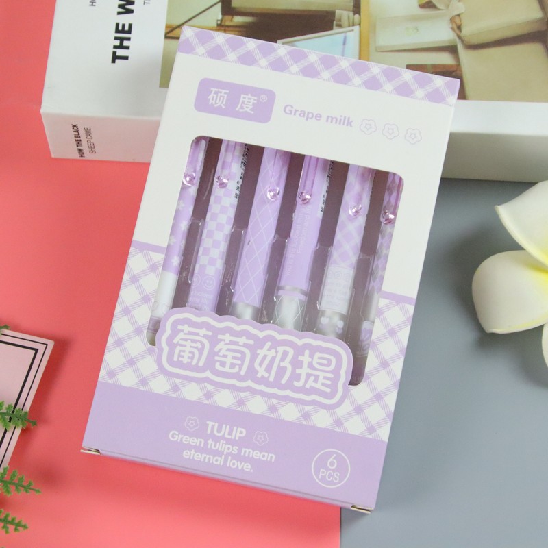 6 piezas en caja ST cabeza de prensa pluma de gel de prensa de alta apariencia estudiante creativo cepillo pregunta pluma mismo color firma pluma