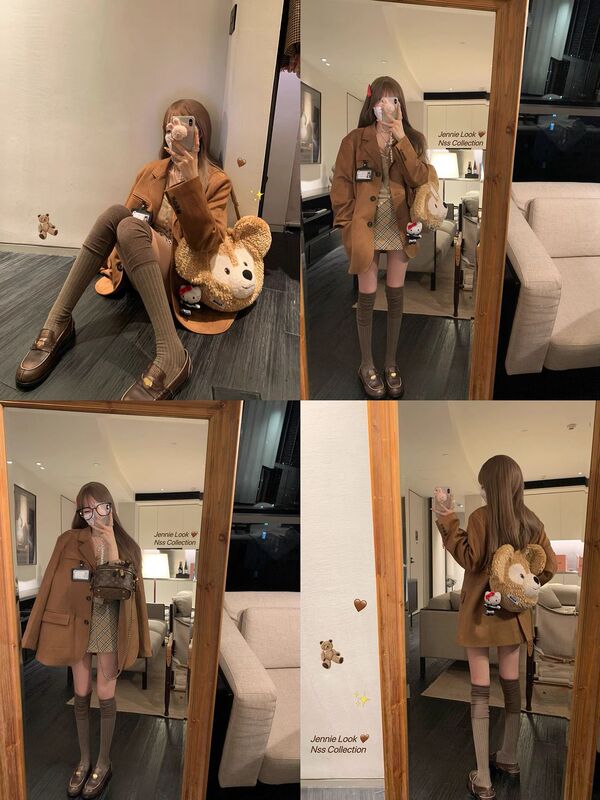 美拉德复古通勤西装外套女秋季感气质中长款休闲宽松西服上衣|undefined