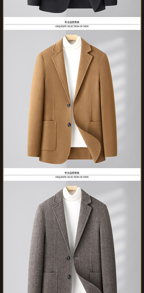 Áo vest nam dạ hai mặt dáng ôm cổ vest một hàng hai nút tay dài — Họa tiết xương cá màu cà phê, Màu camel, Màu xám, Màu đen chi tiết 10