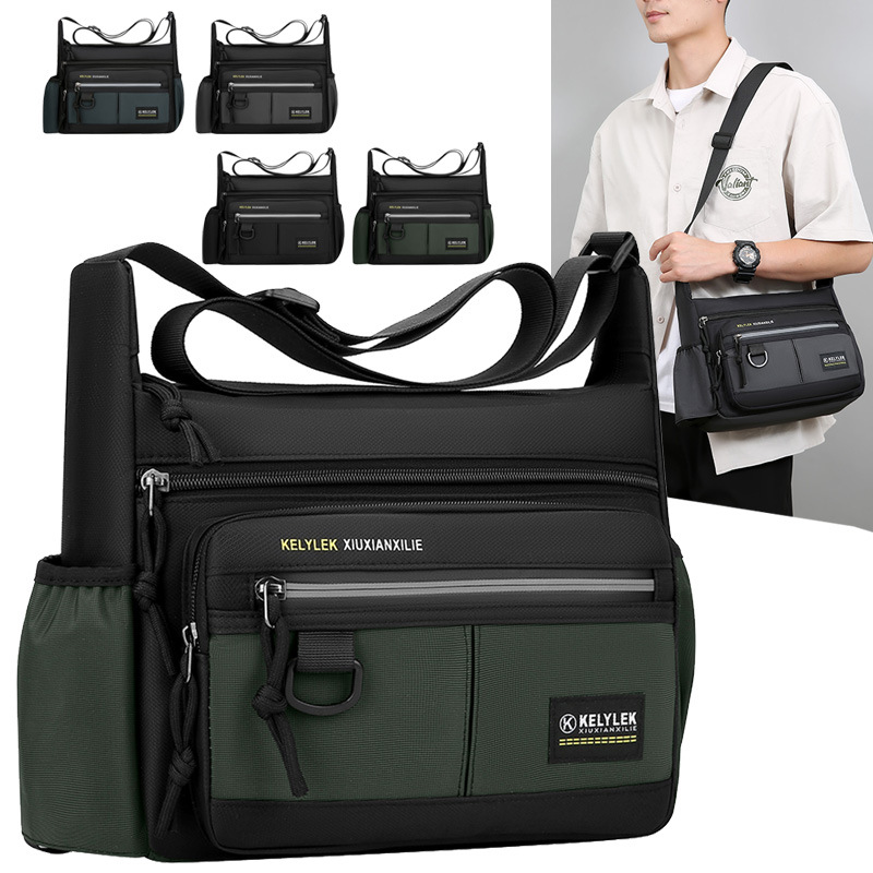 Bolso de hombro de todo fósforo de múltiples capas de gran capacidad Bolso de mensajero de negocios de tela Oxford Bolso de hombre portátil de almacenamiento de taza de agua de viaje al aire libre