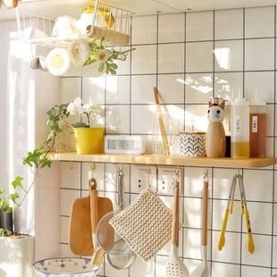 Punch-free Wall Storage Rack Kitchen Partition Solid Wood One-word Shelf Wall Bookshelf Wall Hanging Layered Board