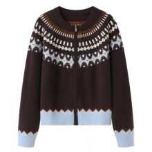 2025冬新款费尔岛撞色几何提花毛衣外套针织衫开衫女 Y0091015009