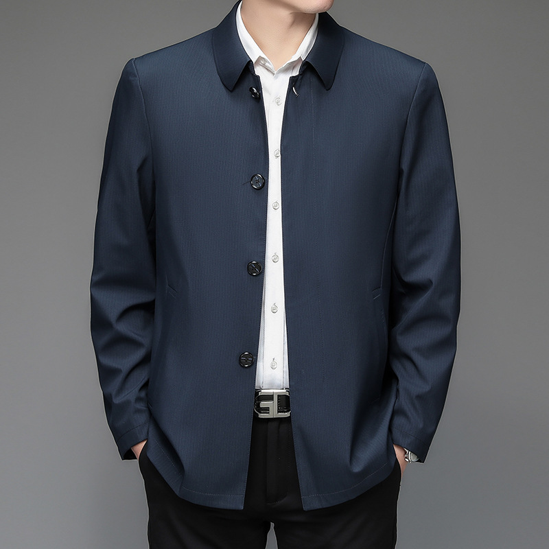 New Spring and Autumn Collection: Men's High-End Business Silk Jacket for Middle-Aged Fathers, Executive Style with Turn-Down Collar