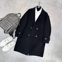 男冬装澳洲100毛大衣双面毛呢高定黑色宽松加厚羊毛外套B1AAE4B06