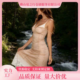 欧美2026夏季女装新款蕾丝花边气质性感紧身露背吊带连衣裙女批发