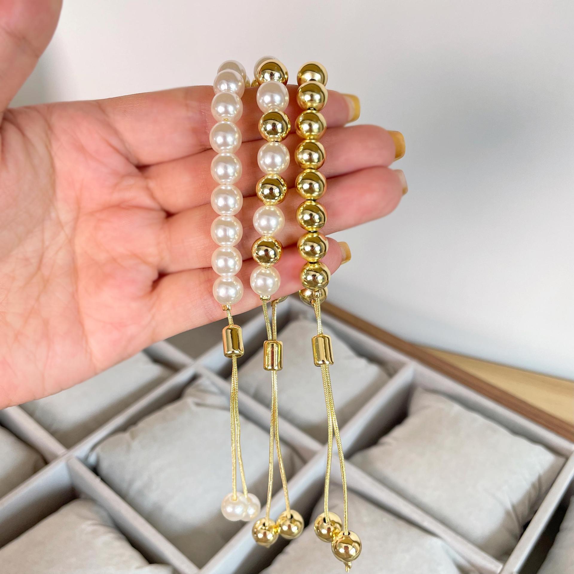 22g Weight Copper Pendant Material Bracelets Classification Imitation Pearl Copper Simple Style Geometric Bracelets