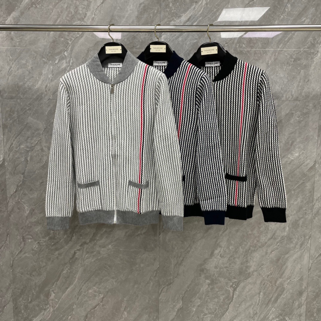 Factory direct sales of TB autumn/winter new zipper striped wool baseball jacket, fashionable, casual, versatile, unisex.
