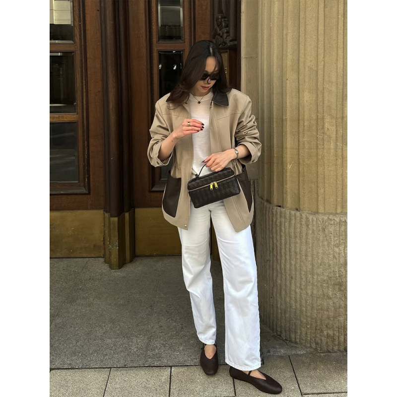 Temperamento de moda cuello de cuero bolsillo decoración chaqueta de mujer 2026 otoño nuevo estilo transfronterizo Europa y Estados Unidos comercio exterior al por mayor image 5